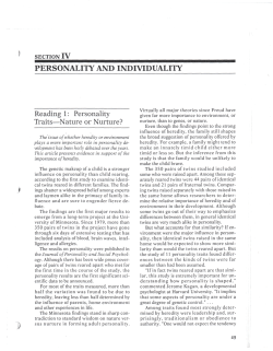 PERSONALITY AND INDIVIDUALITY Reading 1: Personality Traits