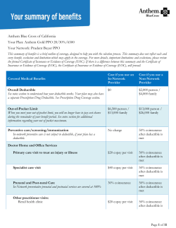Anthem Blue Cross of California Your Plan: Anthem Gold PPO 20/30