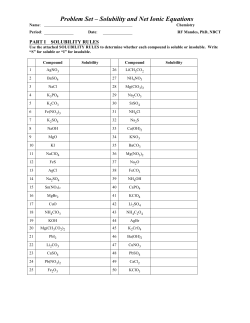 Problem Set &ndash; Solubility and Net Ionic Equations