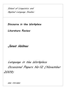 Janet Holmes Language in the Workplace Occasional Papers No.12
