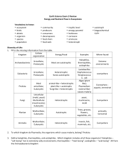 Earth Science Exam 2 Review Energy and Nutrient Flow in
