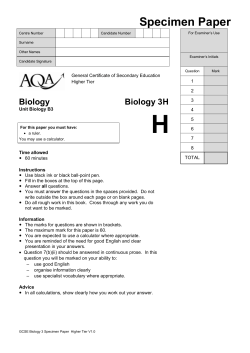 GCSE Biology Specimen Question Paper Higher Specimen