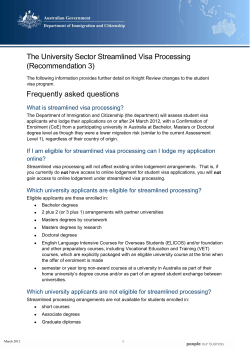 The University Sector Streamlined Visa Processing