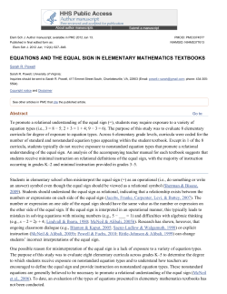 equations and the equal sign in elementary