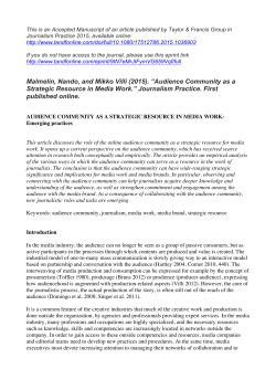 Malmelin, Nando, and Mikko Villi (2015). &ldquo;Audience Community as a