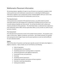 Mathematics Placement Information
