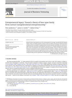 Entrepreneurial legacy: Toward a theory of how some family firms