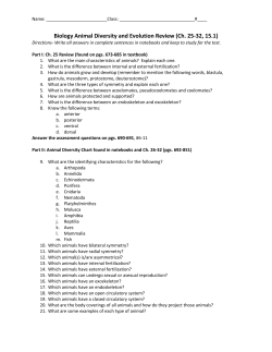 Biology Animal Diversity and Evolution Review (Ch. 25