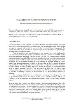 PARAMETERS AND (L2)ACQUISITION: VERB