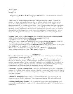 the Autobiographical Tradition in African American Literature In