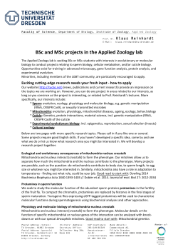 BSc and MSc projects in the Applied Zoology lab