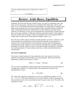 Review: Acids-Bases, Equilibria