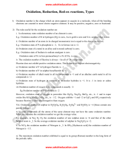 Oxidation, Reduction, Red-ox reactions, Types