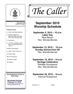September 2010 Worship Schedule - The Presbyterian Church of