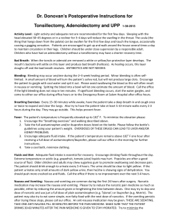 Dr. Donovan`s Postoperative Instructions for Tonsillectomy