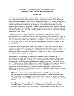 Statement and Recommendations on Visa Problems Harming