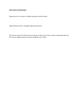 Reformation Reading Quiz: Explain the role of women in religion