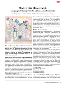 Modern Risk Management &ndash; Managing Risk Through The Ethical