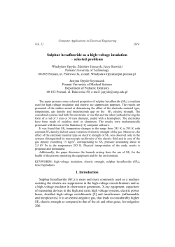 Sulphur hexafluoride as a high-voltage insulation &ndash; selected problems