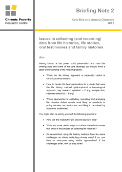Issues in collecting (and recording) data from life histories, life
