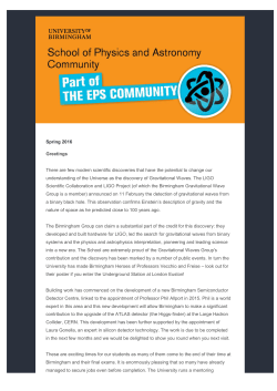 Spring 2016 Greetings There are few modern scientific discoveries