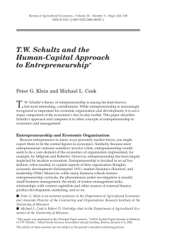 T.W. Schultz and the Human-Capital Approach to Entrepreneurship*