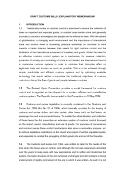 Customs Control and Customs Duty Draft Bills: Explanatory