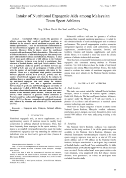 Intake of Nutritional Ergogenic Aids among Malaysian Team Sport