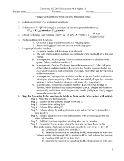 Chemistry 102 2016 Discussion #8, Chapter 16 Student