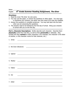 English 8th Grade Summer Reading Assignment, The Giver