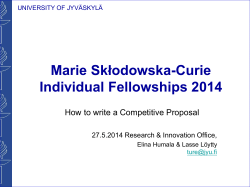 Marie Skłodowska-Curie Individual Fellowships 2014