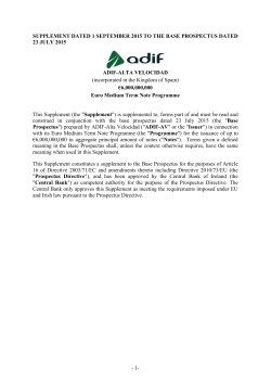 - 1- SUPPLEMENT DATED 1 SEPTEMBER 2015 TO THE BASE