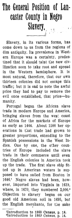 The general position of Lancaster County in Negro slavery