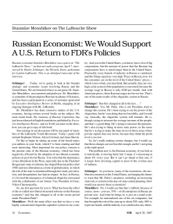 Russian Economist: We Would Support A US Return to FDR`s Policies