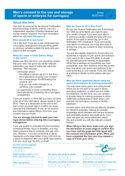 Men`s consent to the use and storage of sperm or embryos