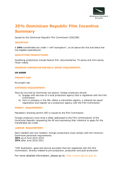 25% Dominican Republic Film Incentive Summary