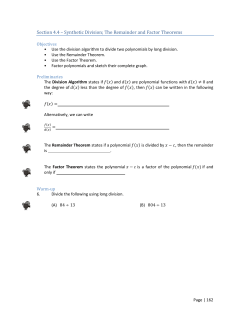 Section 4.4 &ndash; Synthetic Division