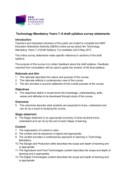 Technology Mandatory Years 7-8 draft syllabus survey statements