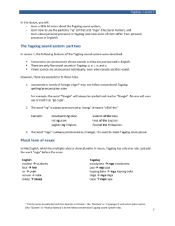 The Tagalog sound system: part two Plural form of
