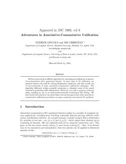 Adventures in Associative-Commutative Uni cation 1 Introduction
