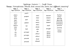 Spellings Autumn 1 &ndash; Swift Class Focus: Homophones (Words that