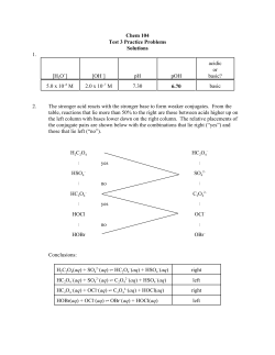 Chem 104 Test 3 Practice Problems Solutions 1. [H3O+] [OH&ndash;] pH
