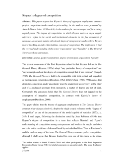 Keynes`s degree of competition