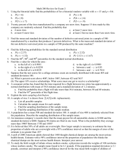 Math 200 Review for Exam 2 1. Using the binomial table find the