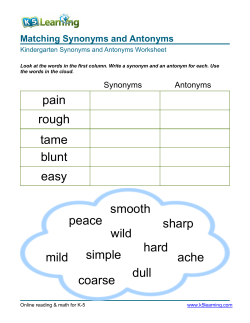 Kindergarten Synonyms and Antonyms Worksheet