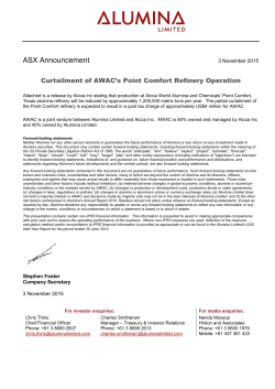 Curtailment of AWAC`s Point Comfort Refinery