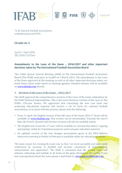 2016-2017 Amendments to the Laws of the Game