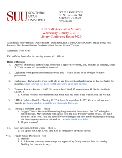 SUU Staff Association Minutes Wednesday, January 9, 2013 Library