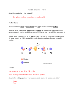 Nuclear Reactions - Fusion