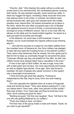 "Chen`kri, dlah." Strix thanked the waiter without a smile and turned